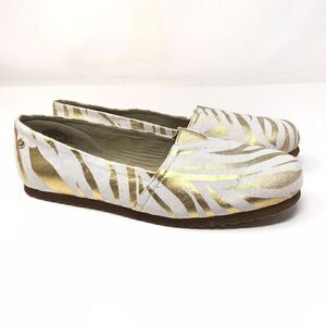 Michael Kors MK Big Girls Canvas Slip On Size 4 White Gold Tiger Striped Flats